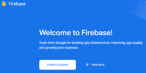 Firebase project home page